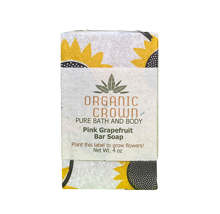 pink grapefruit soap with garden seeds