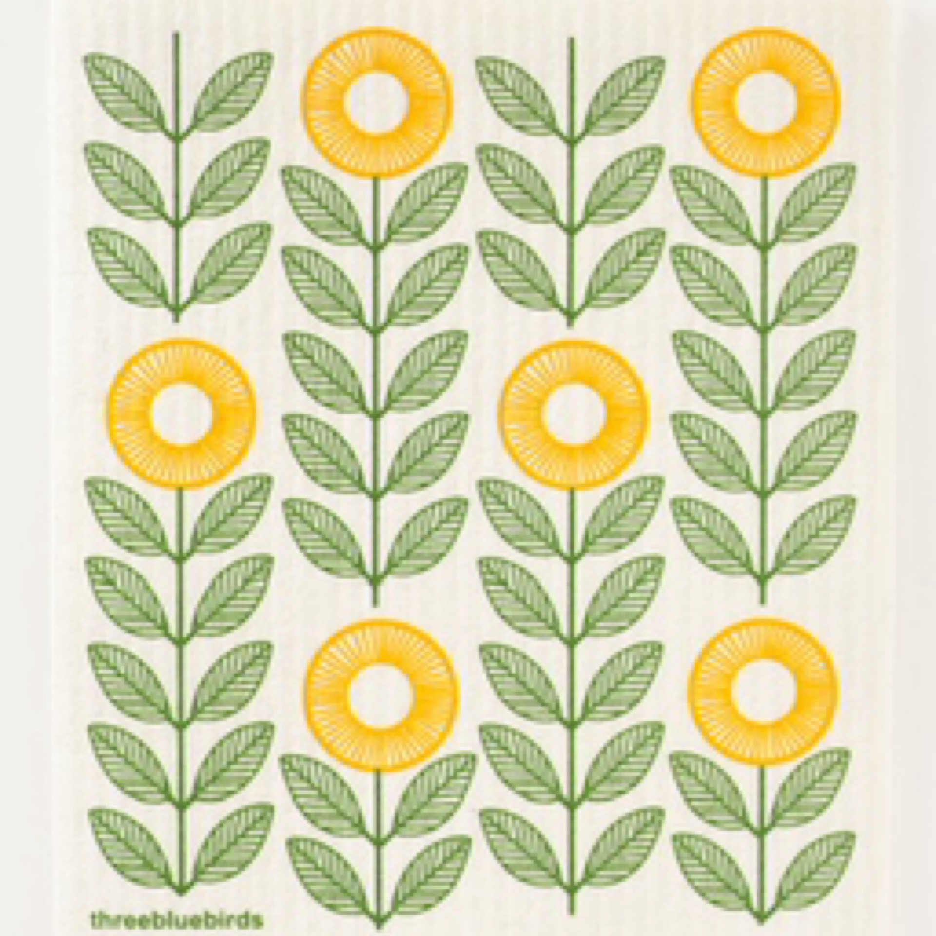 three bluebirds sunflowers swedish sponge cloth