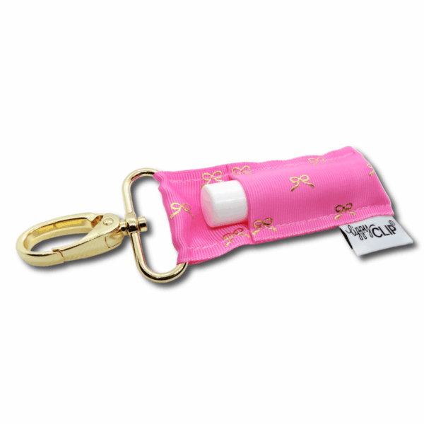 lippyclip® gold bows on pink lip balm holder for standard size balm