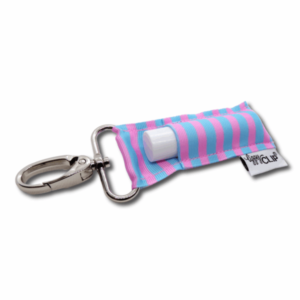 lippyclip® pink and blue stripes lip balm holder for standard size balm