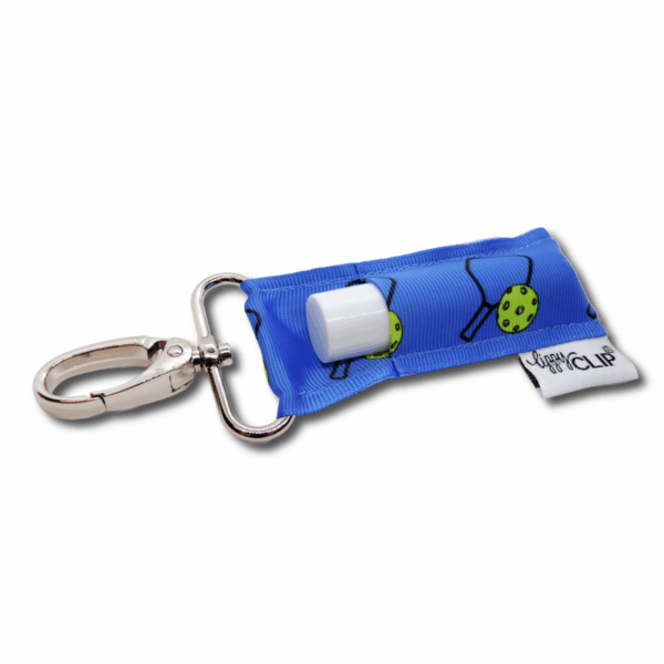 lippyclip® pickleball on blue lip balm holder for standard size balm