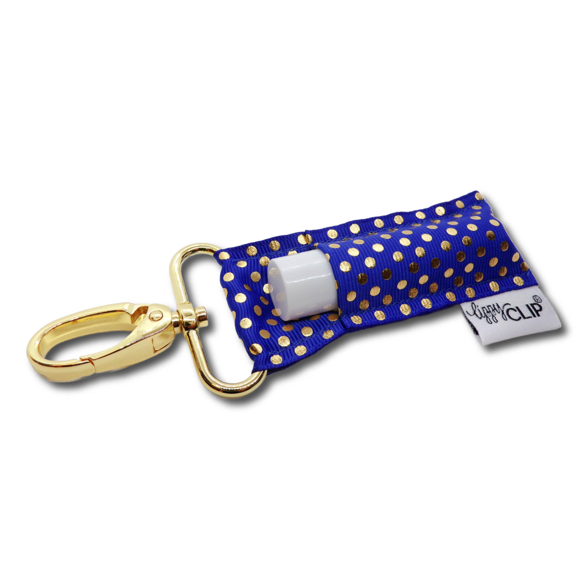 lippyclip® gold dots on royal lip balm holder for standard size balm