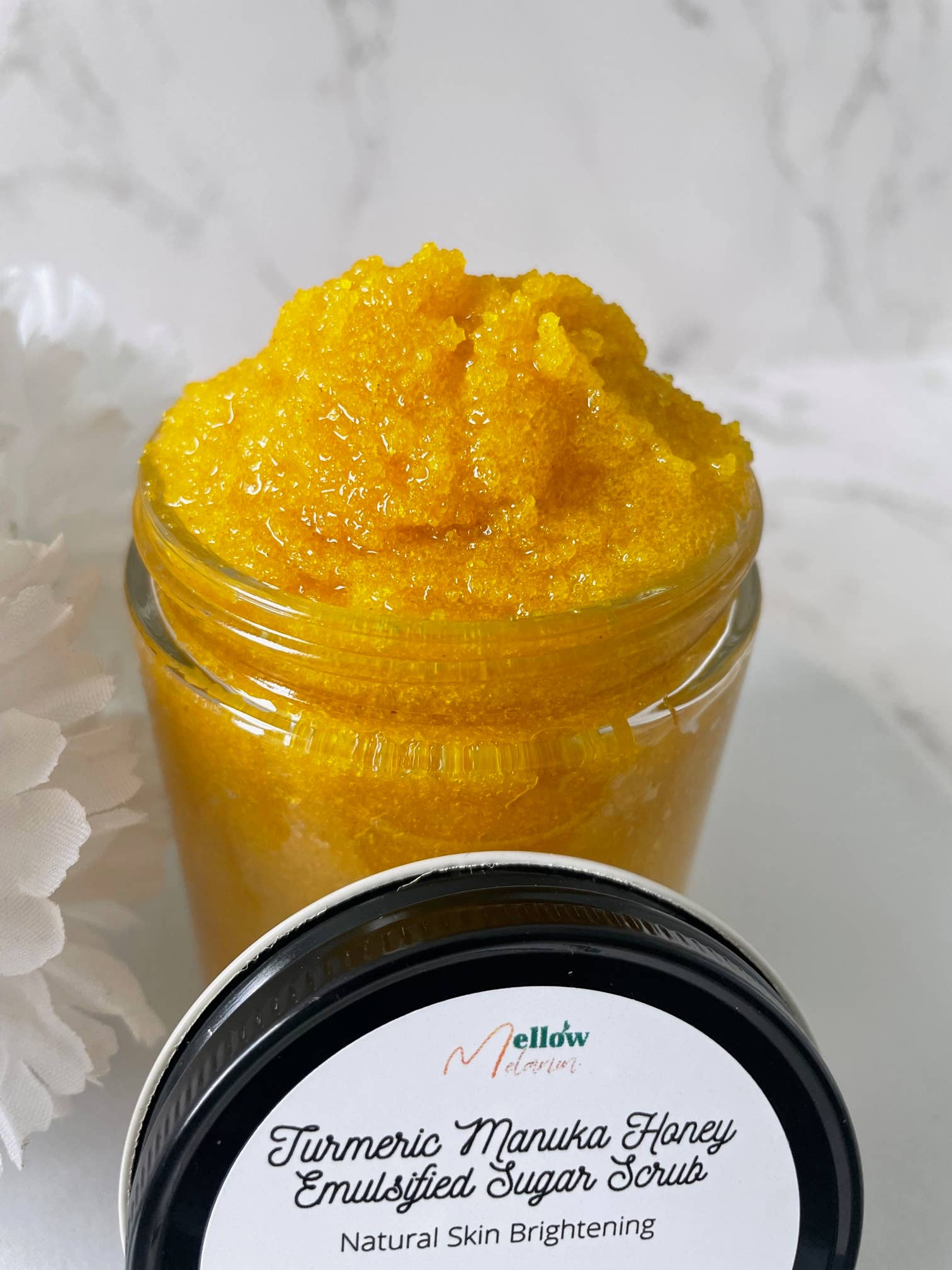 mellow melanin turmeric manuka honey brightening body scrub 4oz