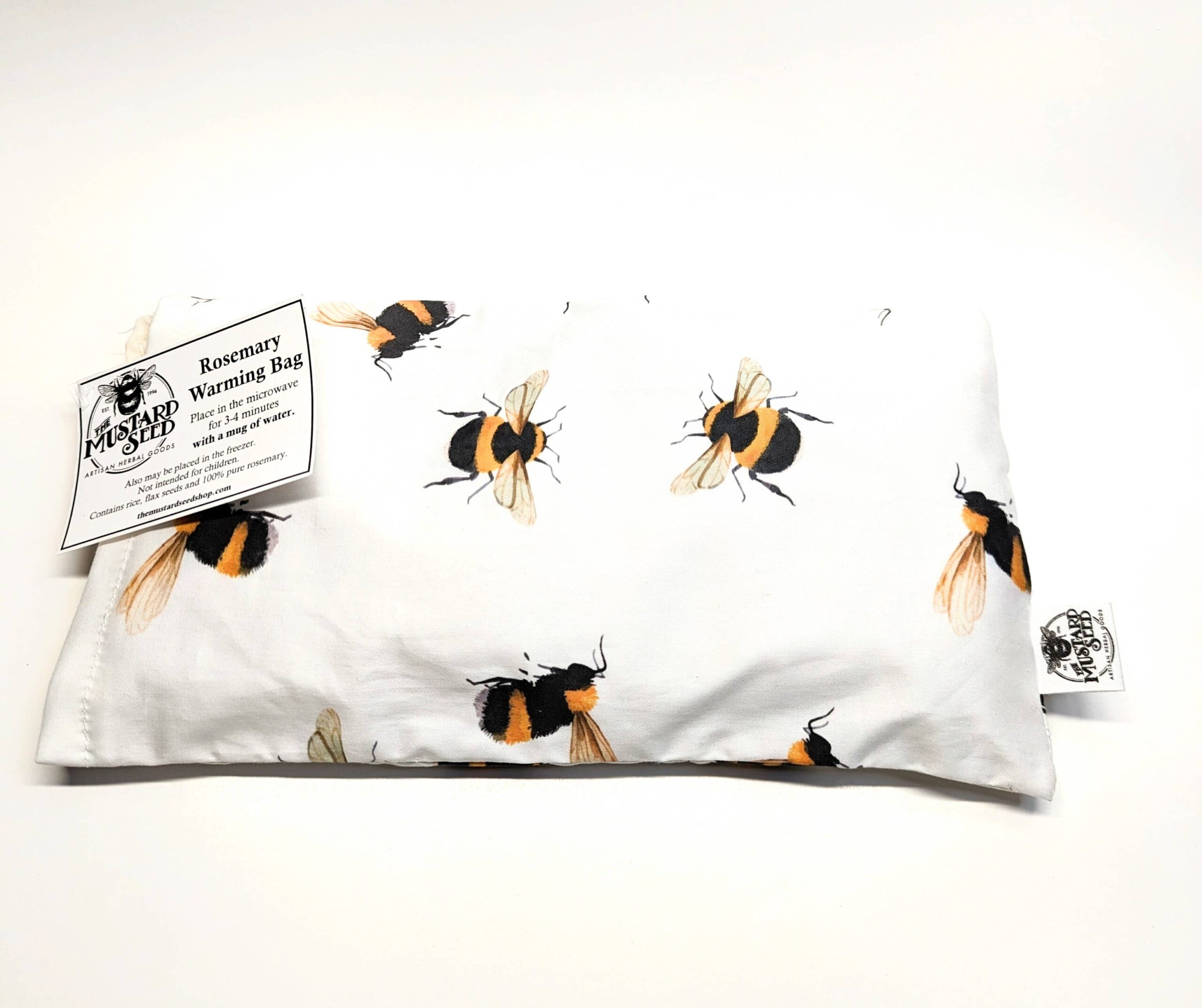 ms warming bag: unscented bees on white fabric