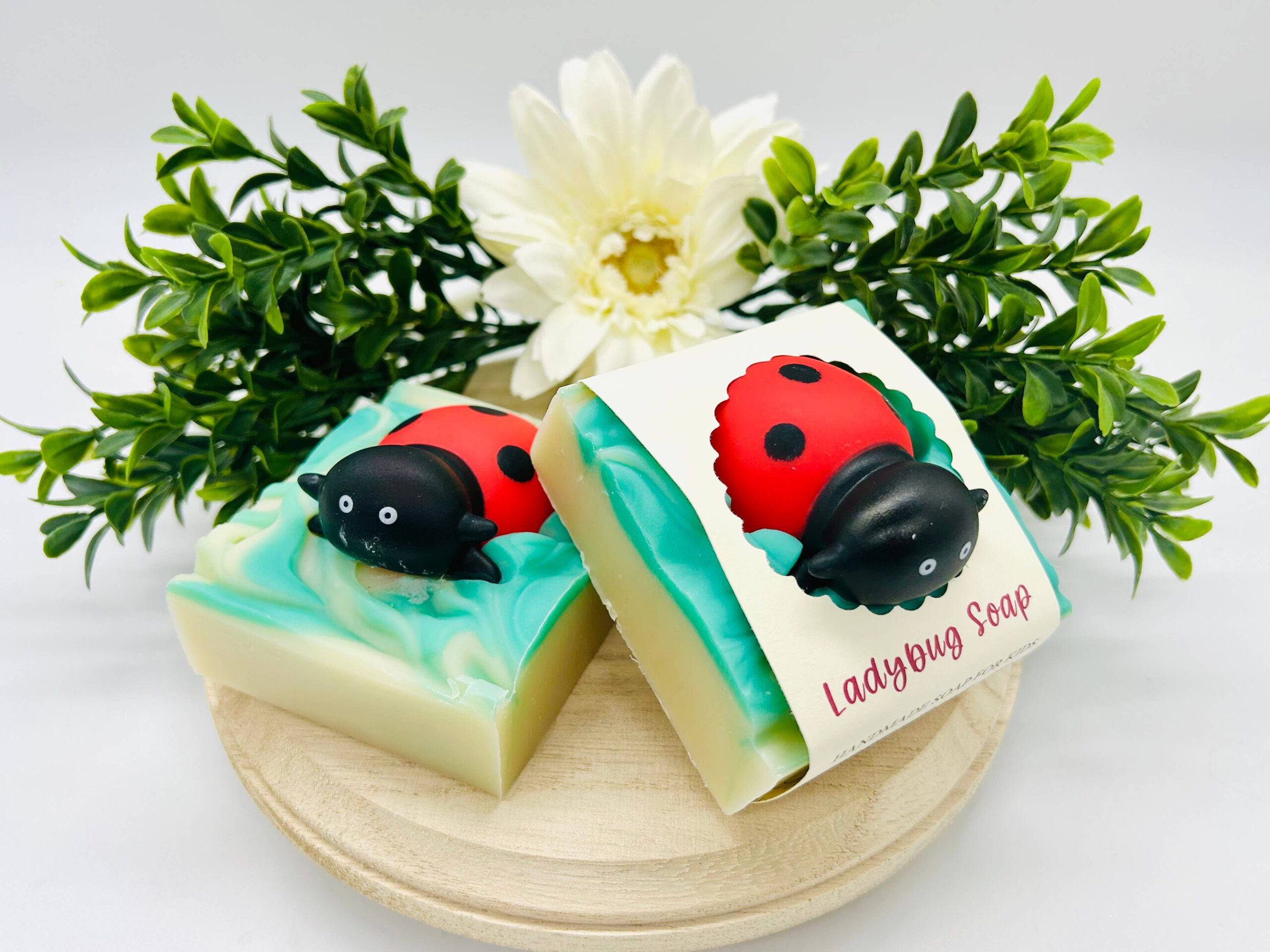 ladybug handmade soap bar for kids vegan cold process