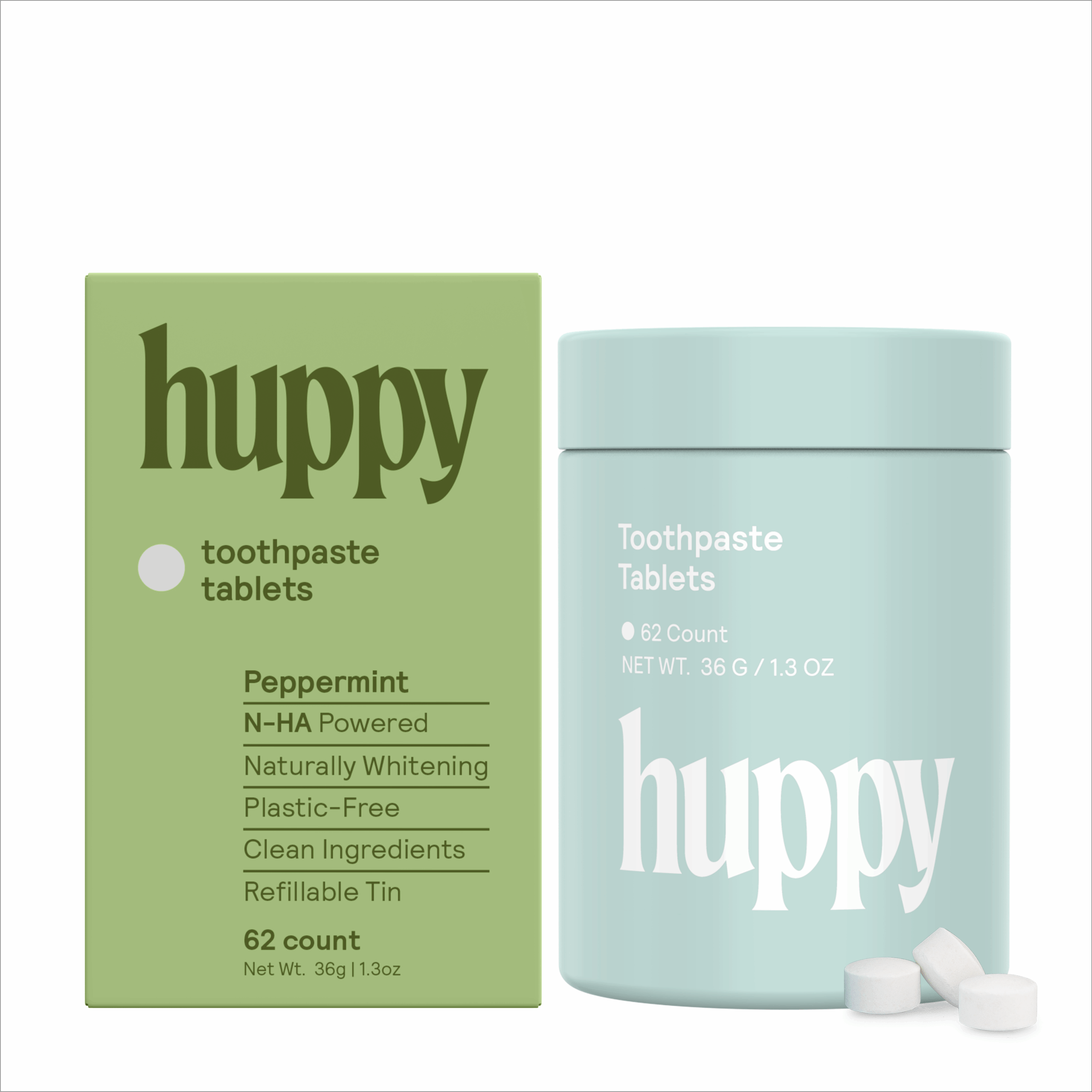 huppy fluoride free toothpaste tablets peppermint